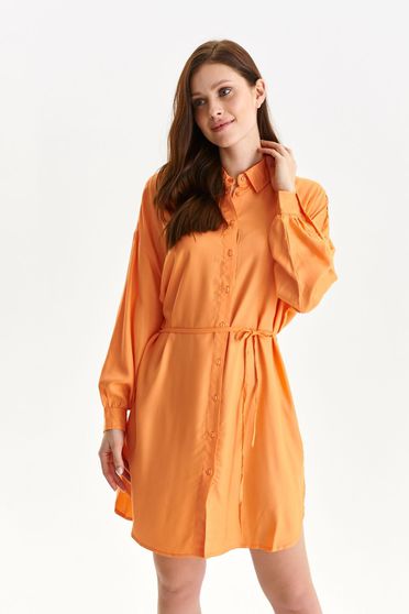 Narancssárga ruhák, Ruha narancssárga vékony anyag ingruha bő szabású bő ujjú - StarShinerS.hu