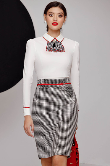 Office ingek, Fehér szűkített pamutból készült női ing fodros gallérral - StarShinerS.hu