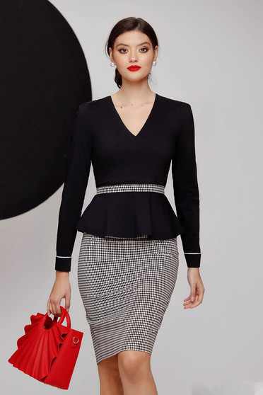 Kedvezmények ingek, Fekete pamutból készült szűkített derekán fodros női ing masnival a hátoldalán - StarShinerS.hu
