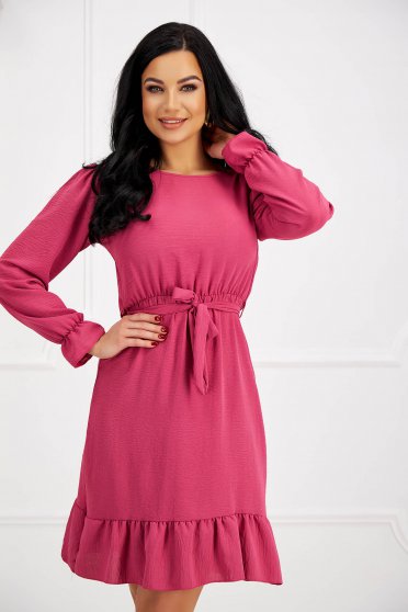 Nagy méretű ruhák pink,  méret: 4XL, Ruha pink georgette harang alakú gumirozott derékrésszel eltávolítható övvel - StarShinerS.hu