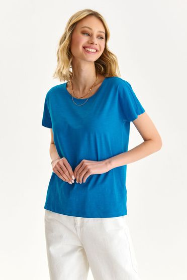 Casual trikók, Póló kék enyhén elasztikus pamut bő szabású kerekített dekoltázssal - StarShinerS.hu