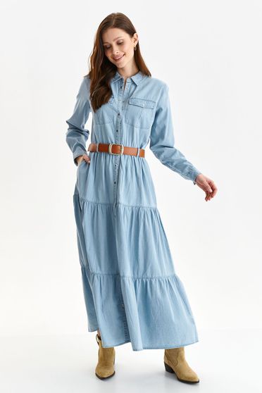 Farmer ruhák, Ruha kék ingruha pamutból készült harang elöl zsebes - StarShinerS.hu