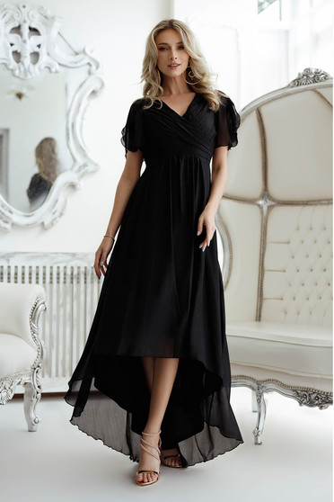 Harang ruhák, Fekete muszlin aszimetrikus harang ruha csillogó díszítésekkel - StarShinerS.hu