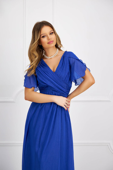 Szalagavató ruhák, Kék muszlin aszimetrikus harang ruha csillogó díszítésekkel - StarShinerS.hu