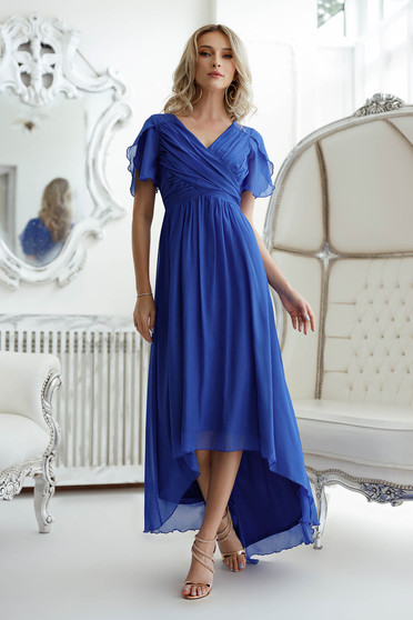Luxus ruhák, Kék muszlin aszimetrikus harang ruha csillogó díszítésekkel - StarShinerS.hu