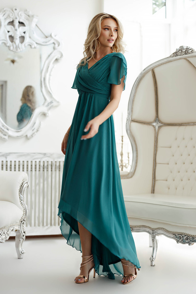 Luxus ruhák, Zöld muszlin aszimetrikus harang ruha csillogó díszítésekkel - StarShinerS.hu
