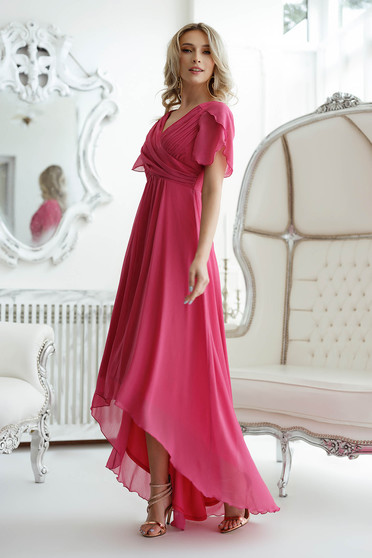 Rózsaszín ruhák, Pink muszlin aszimetrikus harang ruha csillogó díszítésekkel - StarShinerS.hu