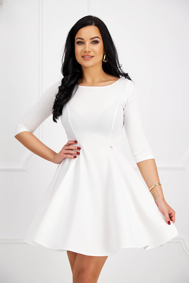 Fehér ruhák, Ivoire rövid krepp harang ruha kerekített dekoltázssal - StarShinerS - StarShinerS.hu