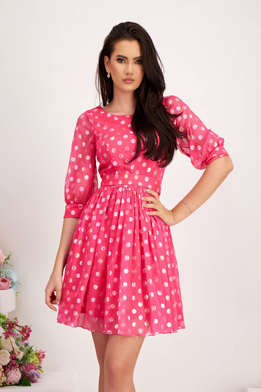 Nagy méretű ruhák pink,  méret: M, Ruha fukszia - StarShinerS muszlin harang pöttyös övvel ellátva - StarShinerS.hu