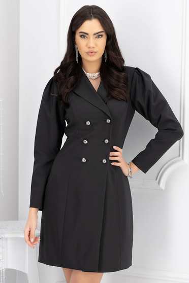 Elegáns ruhák,  méret: 4XL, Fekete zakó tipusú ruha enyhén rugalmas szövetből dekoratív gombokkal - StarShinerS - StarShinerS.hu