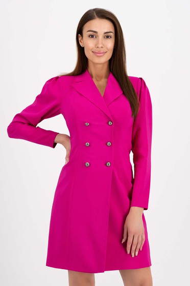 Nagy méretű ruhák pink,  méret: M, Fukszia zakó tipusú ruha enyhén rugalmas szövetből dekoratív gombokkal - StarShinerS - StarShinerS.hu
