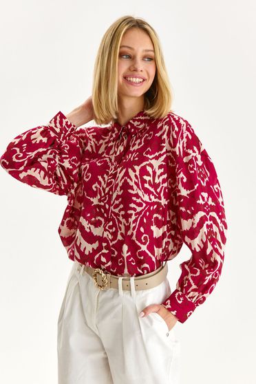 Női ingek, Fukszia bő ujjú bő szabású női ing vékony anyagból - StarShinerS.hu