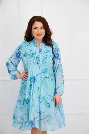 Kék ruhák, Bő ujjú muszlin rakott, pliszírozott ruha harang alakú gumirozott derékrésszel - StarShinerS.hu