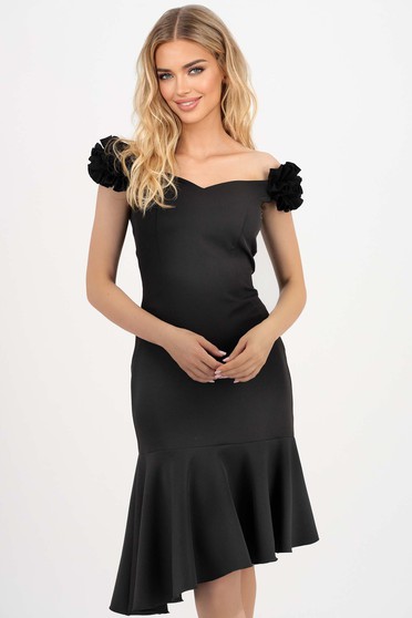 Elegáns ruhák, Fekete rugalmas szövet ceruza ruha - StarShinerS.hu