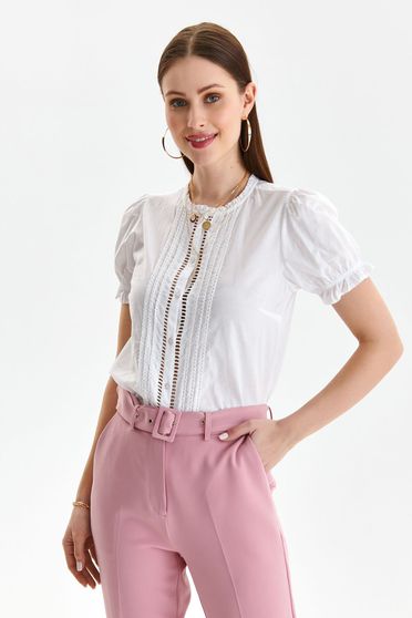 Casual ingek, Fehér pamutból készült bő szabású rövid bő ujjú női ing - StarShinerS.hu