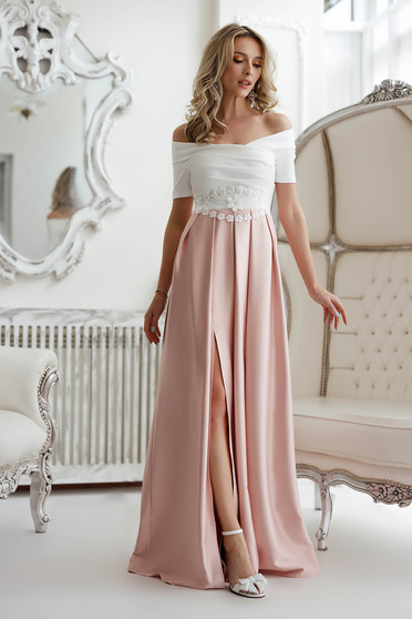 Násznagy ruhák, Világos rózsaszínű hosszú harang derekvonalon rakott taft ruha - StarShinerS.hu