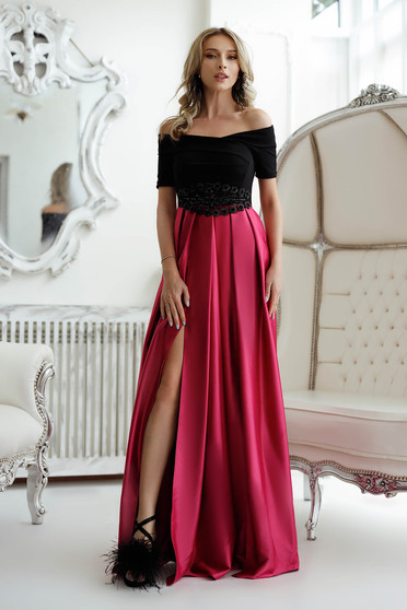 Estélyi ruhák , Pink hosszú harang derekvonalon rakott taft ruha - StarShinerS.hu