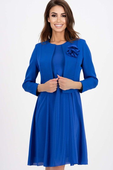 Női kosztüm kék - StarShinerS rugalmas szövet muszlin virág alakú brossal