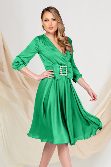 Alkalmi ruhák, méret: S, Zöld ruha midi harang muszlin - StarShinerS.hu