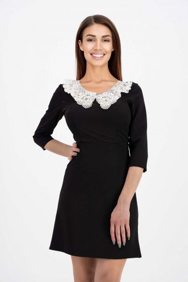 Irodai ruhák,  méret: M, Fekete rövid galléros hímzett harang ruha enyhén rugalmas szövetből - StarShinerS - StarShinerS.hu