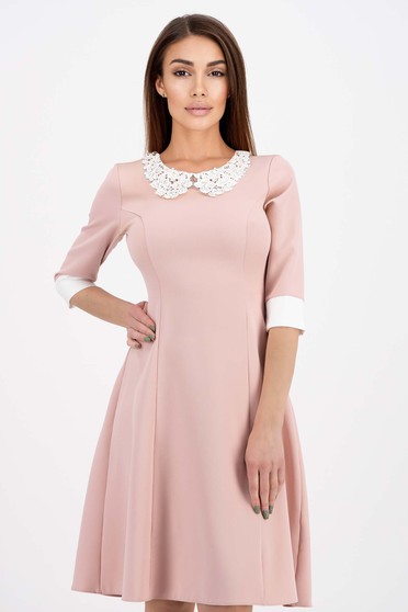 Púder rózsaszín galléros harang ruha enyhén rugalmas szövetből - StarShinerS