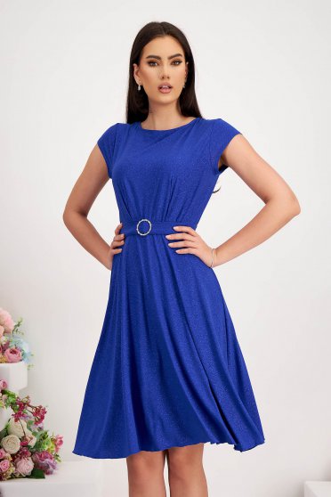 Akciós ruhák, Ruha kék - StarShinerS lycra csillogó díszítések harang alakú gumirozott derékrésszel - StarShinerS.hu