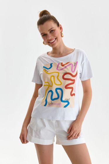 Női Pólók, Póló fehér pamutból készült bő szabású kerekített dekoltázssal - StarShinerS.hu