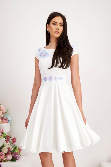 Polgári esküvői ruhák, Világoskék - StarShinerS ruha szövetből midi harang virágmintás - StarShinerS.hu