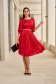 Piros vékony szatén anyagú midi harang ruha öv tipusú kiegészitővel gyöngy díszítéssel - StarShinerS 5 - StarShinerS.hu