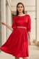 Piros vékony szatén anyagú midi harang ruha öv tipusú kiegészitővel gyöngy díszítéssel - StarShinerS 1 - StarShinerS.hu