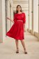 Piros vékony szatén anyagú midi harang ruha öv tipusú kiegészitővel gyöngy díszítéssel - StarShinerS 3 - StarShinerS.hu