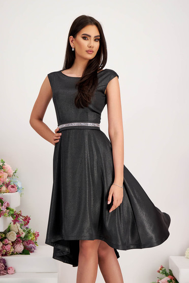 Akciós ruhák, Fekete rugalmas szövetü aszimetrikus harang ruha csillogó díszítéssel - StarShinerS - StarShinerS.hu