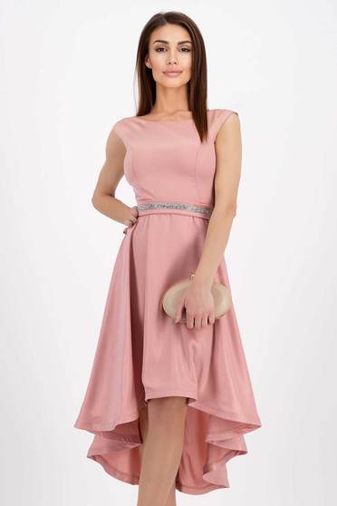 Nagy méretű ruhák elegáns,  méret: M, Púder rózsaszín rugalmas szövetü aszimetrikus harang ruha csillogó díszítéssel - StarShinerS - StarShinerS.hu