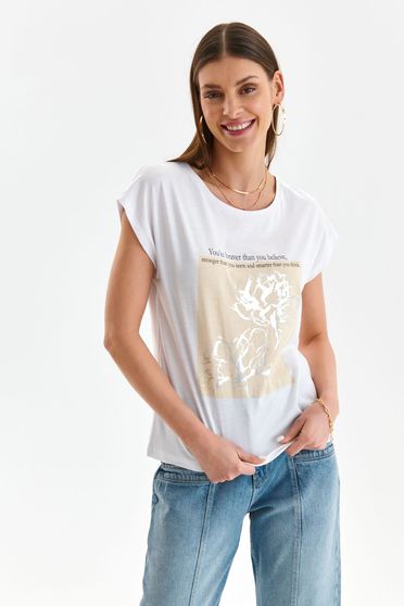 Női Pólók, Póló fehér pamutból készült bő szabású absztrakt - StarShinerS.hu
