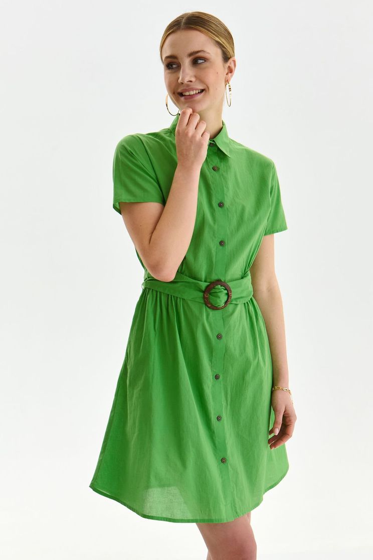 Bő ruhák, Ruha zöld pamutból készült rövid bő szabású zsebes övvel ellátva - StarShinerS.hu