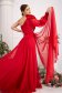 Piros muszlin szatén anyagú hosszú harang ruha egy ujjal és 3d virágos díszítéssel 2 - StarShinerS.hu