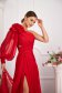 Piros muszlin szatén anyagú hosszú harang ruha egy ujjal és 3d virágos díszítéssel 3 - StarShinerS.hu