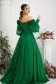 Zöld muszlin szatén anyagú hosszú harang ruha csupasz vállakkal és 3d virágos díszítéssel 3 - StarShinerS.hu