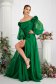 Zöld muszlin szatén anyagú hosszú harang ruha csupasz vállakkal és 3d virágos díszítéssel 1 - StarShinerS.hu