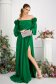 Zöld muszlin szatén anyagú hosszú harang ruha csupasz vállakkal és 3d virágos díszítéssel 5 - StarShinerS.hu