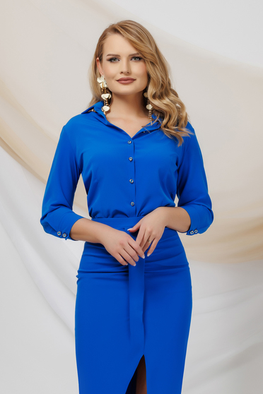 Kedvezmények ingek, Kék vékony anyagú bő szabású női ing háromnegyedes ujjakkal - StarShinerS.hu