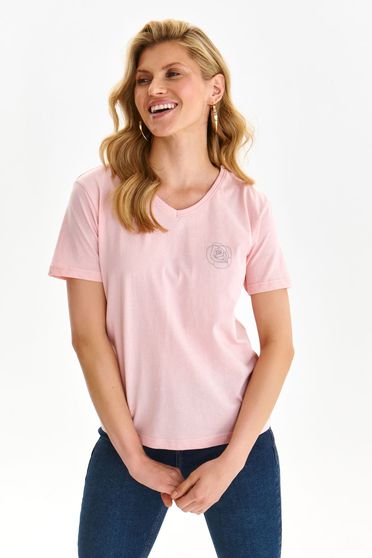 Casual trikók, Pamutból készült bő szabású pink póló v-dekoltázzsal - StarShinerS.hu