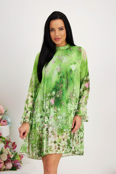 Zöld ruhák, Ruha muszlin rakott, pliszírozott rövid bő szabású virágmintás - StarShinerS.hu