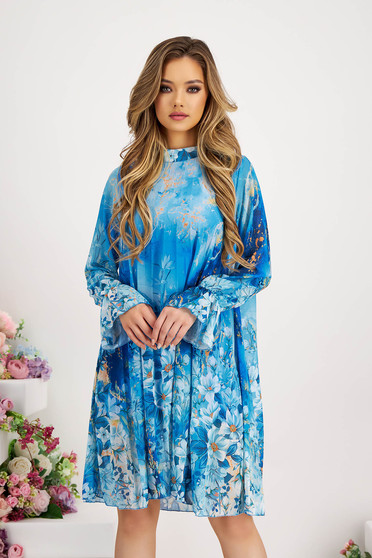 Nyári ruhák, Ruha muszlin rakott, pliszírozott rövid bő szabású virágmintás - StarShinerS.hu
