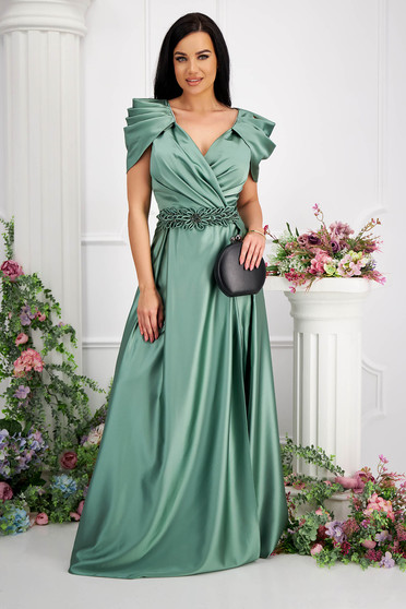 Luxus ruhák, Ruha zöld taft hosszú harang 3d virágos díszítéssel - StarShinerS.hu