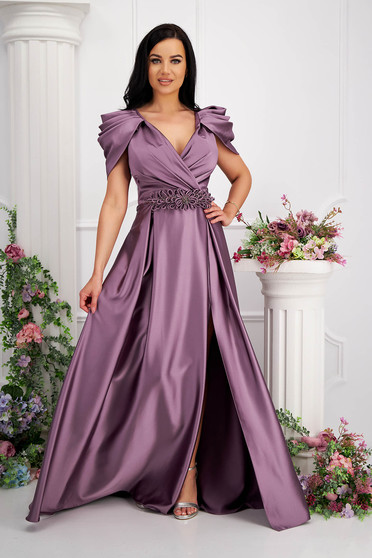 Gyöngyös ruhák, Ruha világos lila taft hosszú harang 3d virágos díszítéssel - StarShinerS.hu