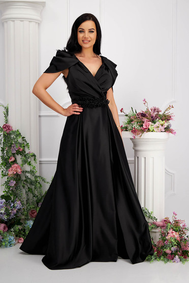 Luxus ruhák, Ruha fekete taft hosszú harang 3d virágos díszítéssel - StarShinerS.hu