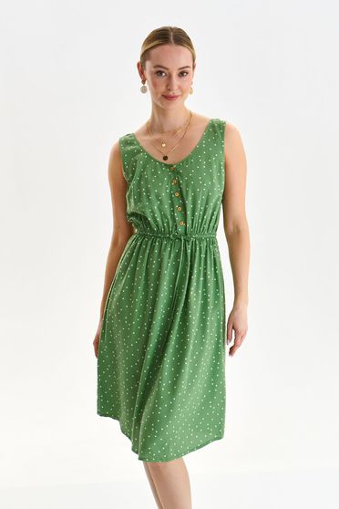Pöttyös ruhák, Zöld vékony harang alakú ruha gumirozott derékrésszel gomb kiegészítőkkel derékban zsinóros - StarShinerS.hu