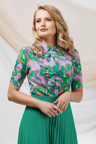Női ingek, Lila muszlin szűkített női ing fodros gallérral - StarShinerS.hu