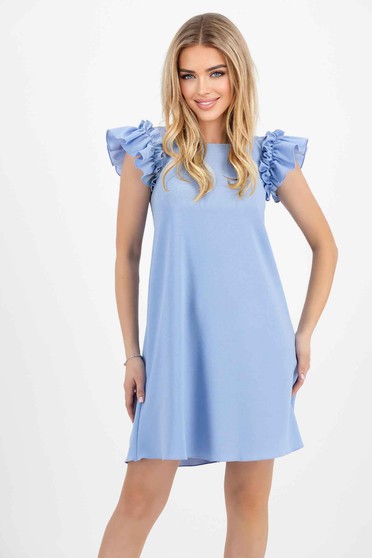 Kismama ruhák,  méret: 6XL, Kék krepp bő szabású rövid ruha fodros ujjakkal - StarShinerS - StarShinerS.hu